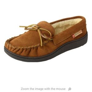 Alpine Swiss EUC “ Sabine” Moccasin Faux Fur Lined Slippers/ House Shoes.